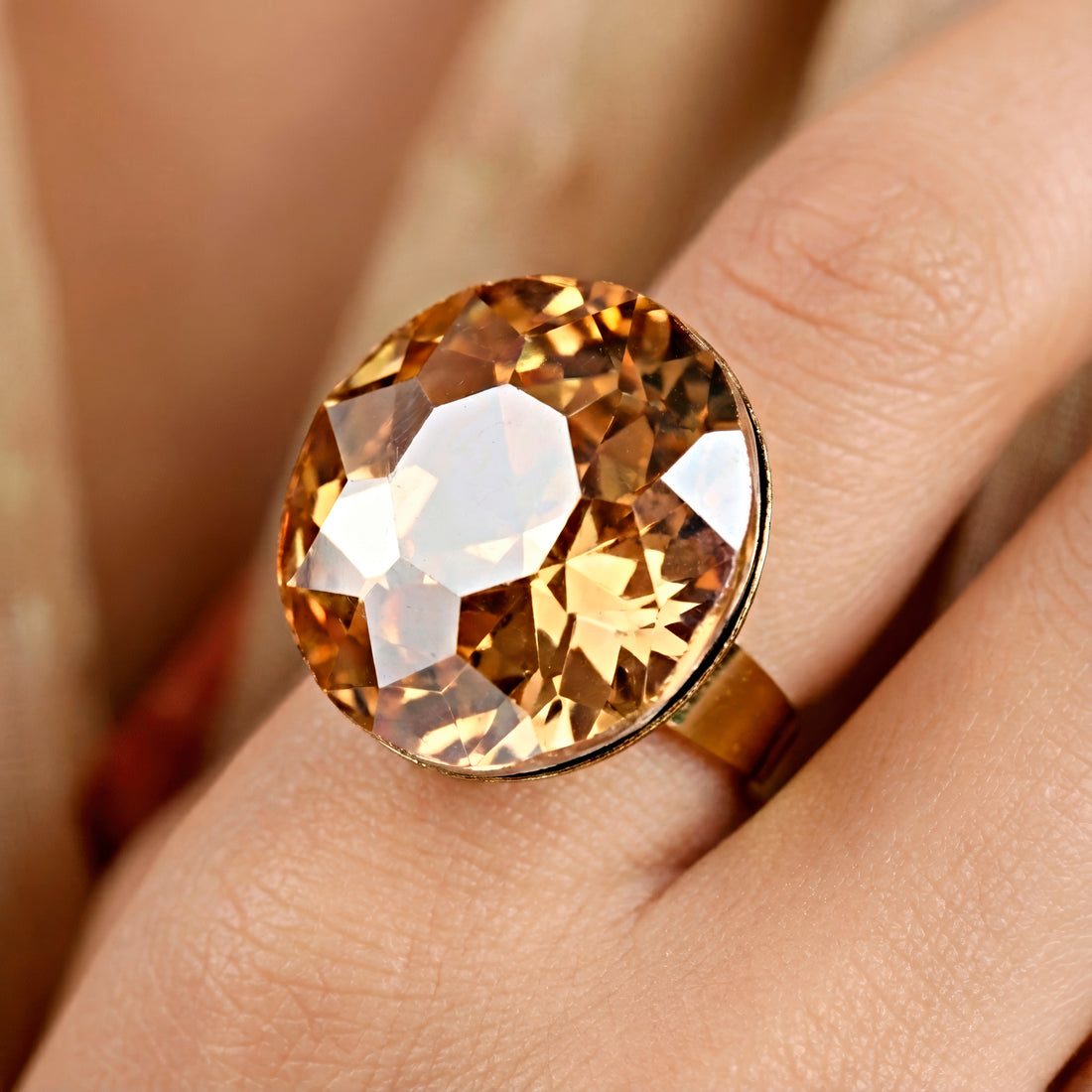 PRAO Ring Anti-Tarnish Big Round Crystal Cocktail