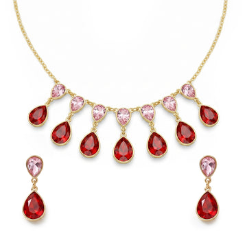 PRAO Necklace Anti-Tarnish Waterdrop Crystal Set With Earrings