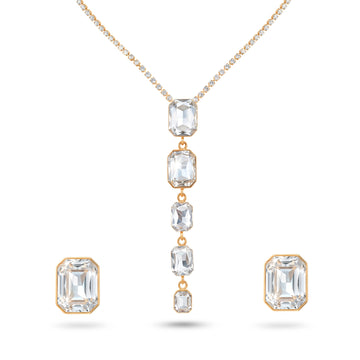 PRAO Necklace Anti-Tarnish Long Crystal Pendant Set With Earrings