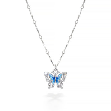 PRAO Necklace Anti-Tarnish Crystal Butterfly Pendant Link Chain