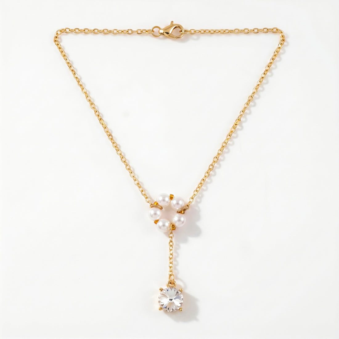 PRAO Necklace Anti-Tarnish Floral Pearl Cluster Crystal Drop