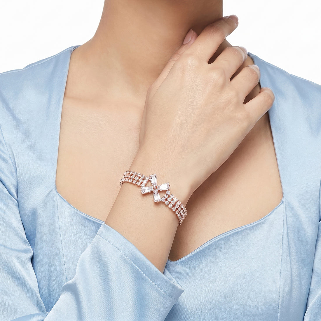 PRAO Bracelet Anti-Tarnish Rhinestone Multi-Strand Bow (Adjustable Size)