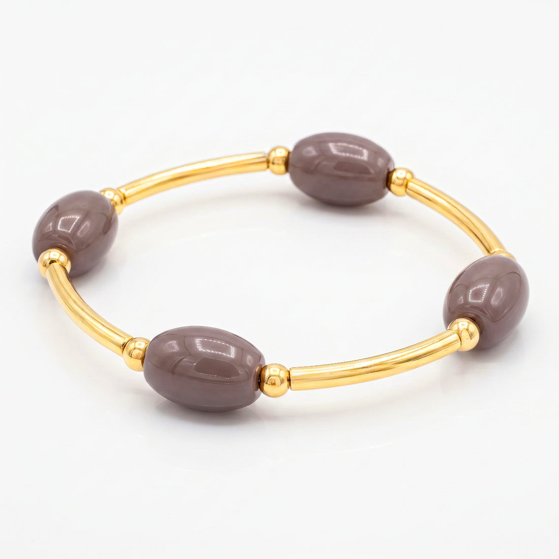 PRAO Bracelet Anti-Tarnish Grey Stone Bangle (Stretchable)