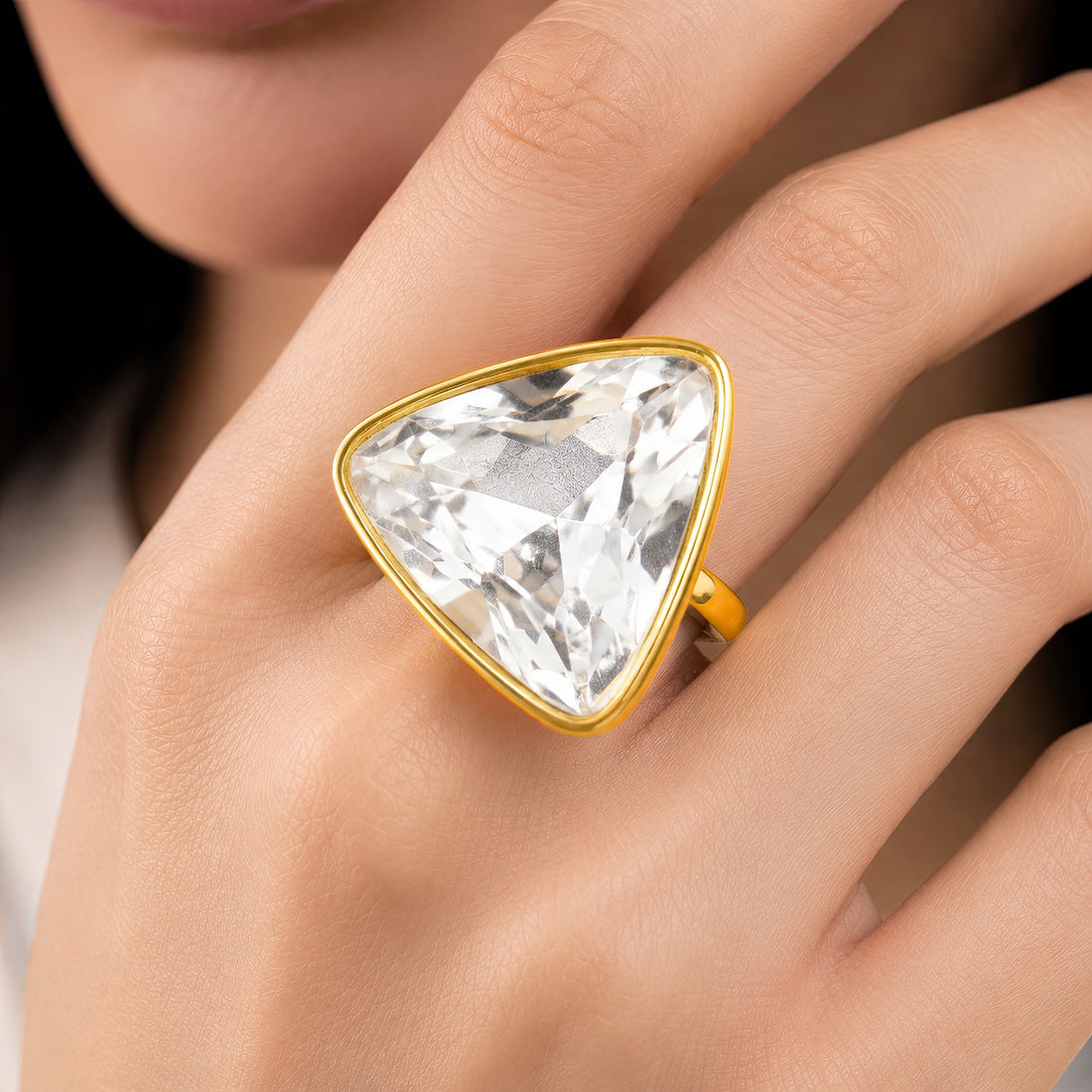 PRAO Ring Anti-Tarnish Crystal White Trillion (Adjustable Size)