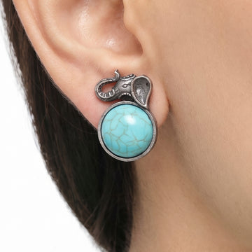 PRAO Earrings Anti-Tarnish Turquoise Elephant Studs