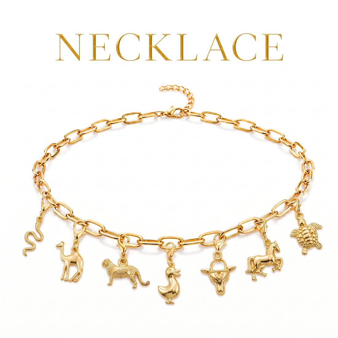 PRAO ANIMAL CHARMS SET ✨ Anti-Tarnish Gold Plated Necklace, Bracelet, Ring, Earrings & 7 Detachable Charms (Complete Set)