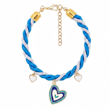 PRAO Anti-Tarnish Blue & White Cord Anklet-Cum-Bracelet With Heart Charms (Adjustable Size)